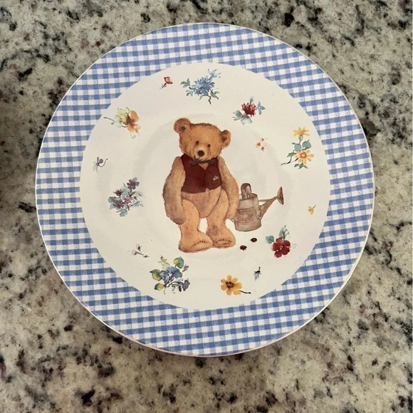 Set of 2 Hallmark Cards Teddy Bear with Floral Gingham Ceramic Plates - Picture 3 of 8